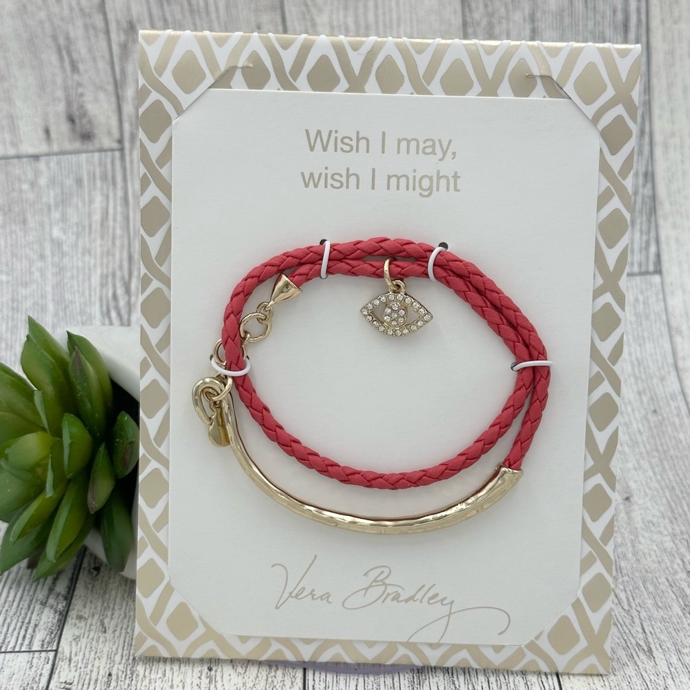 Vera Bradley Pink Faux Leather Evil Eye Wrap Bracelet